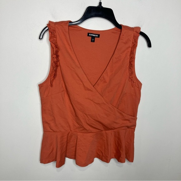 Express faux wrap peplum top sleeveless rust orange women’s size medium - Picture 1 of 5
